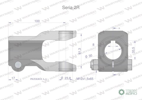 Widłak na wpust 8 śr.otw.30mm - 23.8X61.3 Seria 2R Waryński Widłak na wpust 8 śr.otw.30mm - 23.8X61.3 Seria 2R Waryński