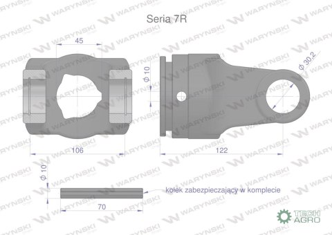 Widłak rury wewnętrznej 45x5.5 krzyżak 30x106 Seria 7R Waryński Widłak rury wewnętrznej 45x5.5 krzyżak 30x106 Seria 7R Waryński