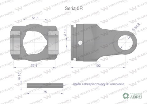 Widłak rury zewnętrznej 51.5x3 krzyżak 30.2x79.4 Seria 5R Waryński Widłak rury zewnętrznej 51.5x3 krzyżak 30.2x79.4 Seria 5R Waryński