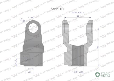 Widłak wału na trzpień 1 3/8 Z21 - 22X54 Seria 1R Waryński Widłak wału na trzpień 1 3/8 Z21 - 22X54 Seria 1R Waryński
