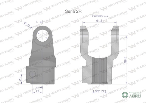 Widłak wału na trzpień 1 3/8 Z21 - 23.8X61.3 Seria 2R Waryński Widłak wału na trzpień 1 3/8 Z21 - 23.8X61.3 Seria 2R Waryński