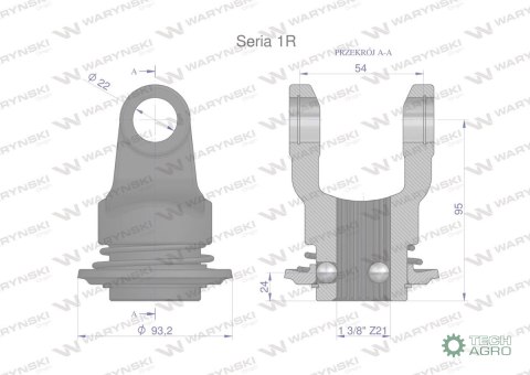 Widłak wału z pierścieniem 1 3/8 Z21 - 22X54 Seria 1R Waryński Widłak wału z pierścieniem 1 3/8 Z21 - 22X54 Seria 1R Waryński