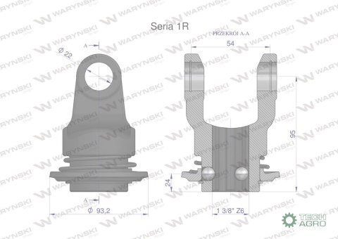 Widłak wału z pierścieniem 1 3/8 Z6 -22X54 Seria 1R Waryński W21910513B Widłak wału z pierścieniem 1 3/8 Z6 -22X54 Seria 1R Waryński W21910513B