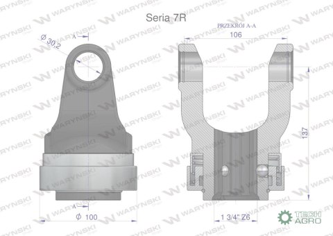 Widłak z pierścieniem 1 3/4 Z6 - 30X106 Seria 7R CE2020 Waryński Widłak z pierścieniem 1 3/4 Z6 - 30X106 Seria 7R CE2020 Waryński