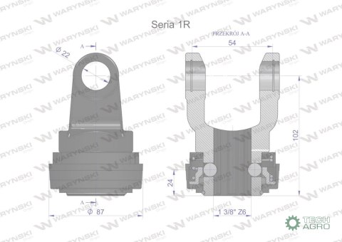 Widłak z pierścieniem 1 3/8 Z6 - 22X54 Seria 1R CE2020 Waryński W21910505B W21910507B WR217101 Widłak z pierścieniem 1 3/8 Z6 - 22X54 Seria 1R CE2020 Waryński W21910505B W21910507B WR217101