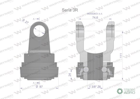 Widłak z pierścieniem 1 3/8 Z6 - 27X74.6 Seria 3R CE2020 Waryński W21940507B W21940505B WR217301 Widłak z pierścieniem 1 3/8 Z6 - 27X74.6 Seria 3R CE2020 Waryński W21940507B W21940505B WR217301