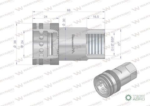 Szybkozłącze hydrauliczne gniazdo G1/2"BSP gwint wewnętrzny ISO 7241-A Waryński Szybkozłącze hydrauliczne gniazdo G1/2"BSP gwint wewnętrzny ISO 7241-A Waryński