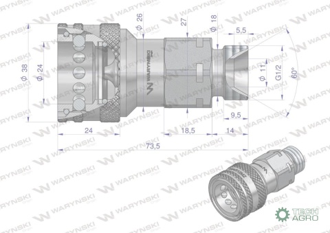 Szybkozłącze hydrauliczne gniazdo G1/2"BSP gwint zewnętrzny EURO ISO 7241-A Waryński Szybkozłącze hydrauliczne gniazdo G1/2"BSP gwint zewnętrzny EURO ISO 7241-A Waryński
