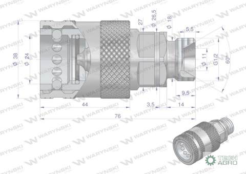 Szybkozłącze hydrauliczne gniazdo G1/2"BSP gwint zewnętrzny EURO PUSH-PULL (ISO 7241-A) Waryński Szybkozłącze hydrauliczne gniazdo G1/2"BSP gwint zewnętrzny EURO PUSH-PULL (ISO 7241-A) Waryński