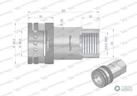 Szybkozłącze hydrauliczne gniazdo G3/4"BSP gwint wewnętrzny ISO 7241-A Waryński Szybkozłącze hydrauliczne gniazdo G3/4"BSP gwint wewnętrzny ISO 7241-A Waryński