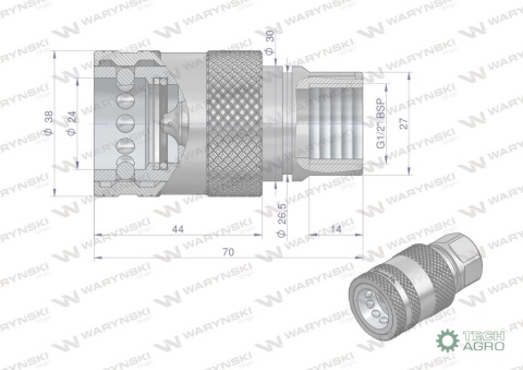 Szybkozłącze hydrauliczne gniazdo z eliminatorem ciśnienia G1/2"BSP gwint wew. EURO PUSH-PULL (ISO 7241-A) Waryński Szybkozłącze hydrauliczne gniazdo z eliminatorem ciśnienia G1/2"BSP gwint wew. EURO PUSH-PULL (ISO 7241-A) Waryński