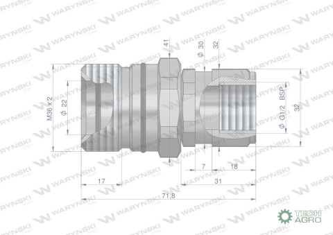 Szybkozłącze hydrauliczne skręcane gniazdo G1/2"BSP gwint wewnętrzny 300bar Waryński
