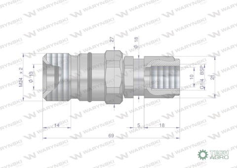 Szybkozłącze hydrauliczne skręcane gniazdo G1/4"BSP gwint wewnętrzny 350bar Waryński Szybkozłącze hydrauliczne skręcane gniazdo G1/4"BSP gwint wewnętrzny 350bar Waryński