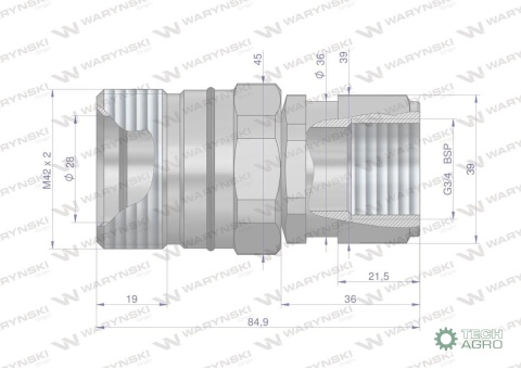 Szybkozłącze hydrauliczne skręcane gniazdo G3/4"BSP gwint wewnętrzny 250bar Waryński Szybkozłącze hydrauliczne skręcane gniazdo G3/4"BSP gwint wewnętrzny 250bar Waryński