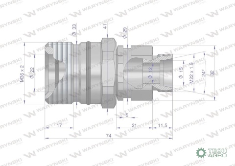 Szybkozłącze hydrauliczne skręcane gniazdo M22x1.5 gwint zewnętrzny 300bar Waryński Szybkozłącze hydrauliczne skręcane gniazdo M22x1.5 gwint zewnętrzny 300bar Waryński