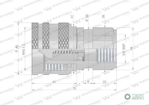 Szybkozłącze hydrauliczne skręcane wtyczka G3/4"BSP gwint wewnętrzny 250bar Waryński
