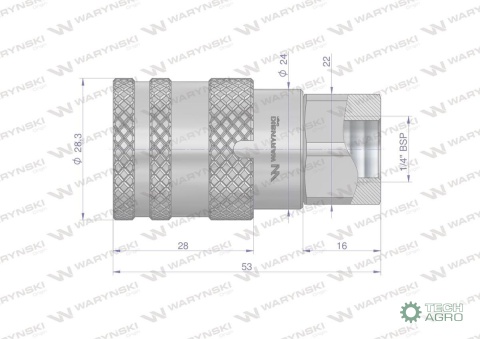 Szybkozłącze hydrauliczne suchoodcinające gniazdo G1/4"BSP gwint wewnętrzny ISO16028 Waryński Szybkozłącze hydrauliczne suchoodcinające gniazdo G1/4"BSP gwint wewnętrzny ISO16028 Waryński