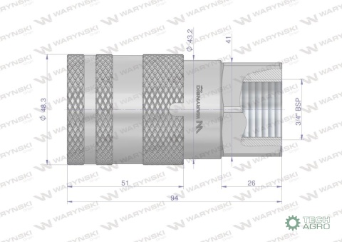 Szybkozłącze hydrauliczne suchoodcinające gniazdo G3/4"BSP gwint wewnętrzny ISO16028 Waryński Szybkozłącze hydrauliczne suchoodcinające gniazdo G3/4"BSP gwint wewnętrzny ISO16028 Waryński