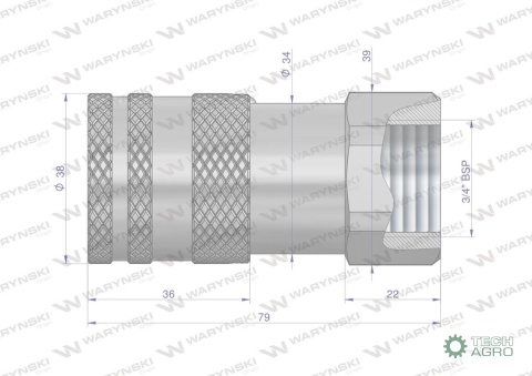 Szybkozłącze hydrauliczne suchoodcinające (rozmiar 1/2) gniazdo G3/4"BSP gwint wewnętrzny ISO16028 Waryński Szybkozłącze hydrauliczne suchoodcinające (rozmiar 1/2) gniazdo G3/4"BSP gwint wewnętrzny ISO16028 Waryński