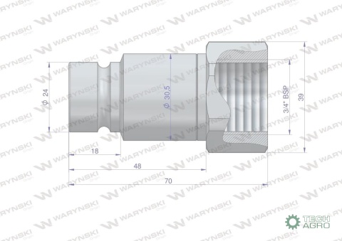 Szybkozłącze hydrauliczne suchoodcinające (rozmiar 1/2) wtyczka G3/4"BSP gwint wewnętrzny ISO16028 Waryński Szybkozłącze hydrauliczne suchoodcinające (rozmiar 1/2) wtyczka G3/4"BSP gwint wewnętrzny ISO16028 Waryński