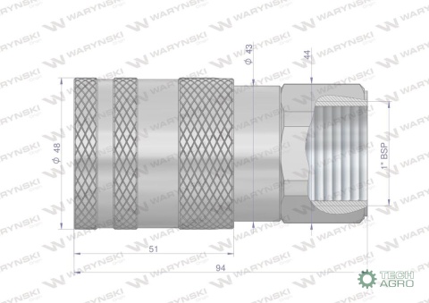 Szybkozłącze hydrauliczne suchoodcinające (rozmiar 3/4) gniazdo G1"BSP gwint wewnętrzny ISO16028 Waryński Szybkozłącze hydrauliczne suchoodcinające (rozmiar 3/4) gniazdo G1"BSP gwint wewnętrzny ISO16028 Waryński