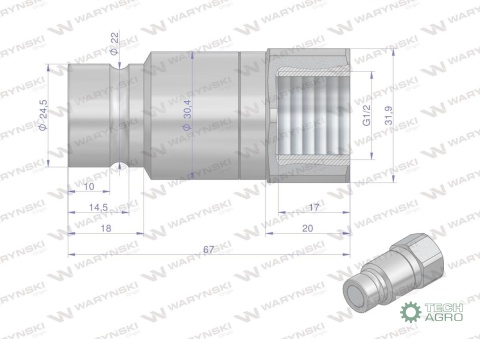 Szybkozłącze hydrauliczne suchoodcinające wtyczka G1/2"BSP gwint wewnętrzny ISO16028 Waryński Szybkozłącze hydrauliczne suchoodcinające wtyczka G1/2"BSP gwint wewnętrzny ISO16028 Waryński