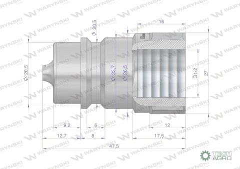 Szybkozłącze hydrauliczne wtyczka G1/2"BSP gwint wewnętrzny ISO 7241-A Waryński Szybkozłącze hydrauliczne wtyczka G1/2"BSP gwint wewnętrzny ISO 7241-A Waryński