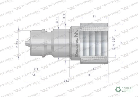 Szybkozłącze hydrauliczne wtyczka G1/4"BSP gwint wewnętrzny ISO 7241-A Waryński Szybkozłącze hydrauliczne wtyczka G1/4"BSP gwint wewnętrzny ISO 7241-A Waryński