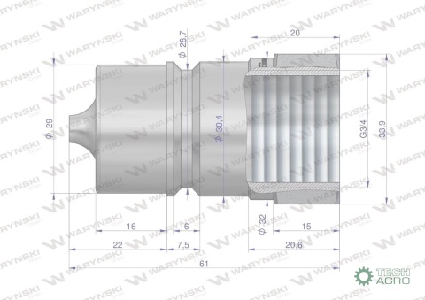 Szybkozłącze hydrauliczne wtyczka G3/4"BSP gwint wewnętrzny ISO 7241-A Waryński Szybkozłącze hydrauliczne wtyczka G3/4"BSP gwint wewnętrzny ISO 7241-A Waryński