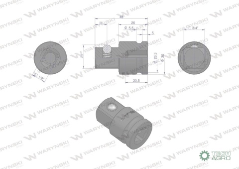 Adapter do nasadek udarowych 1/2" (F) x 3/4" (M). CrMo. Waryński Adapter do nasadek udarowych 1/2" (F) x 3/4" (M). CrMo. Waryński