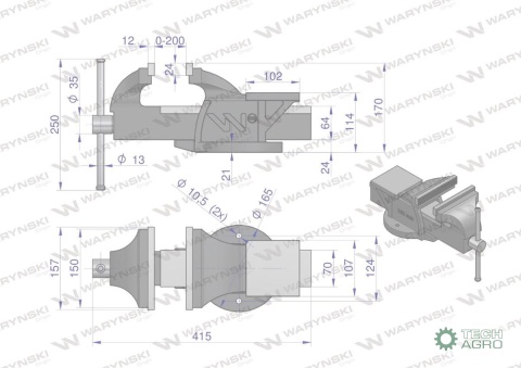 Imadło ślusarskie ciężkie z żeliwasferoidalnego stałe 150 mm Waryński Imadło ślusarskie ciężkie z żeliwasferoidalnego stałe 150 mm Waryński