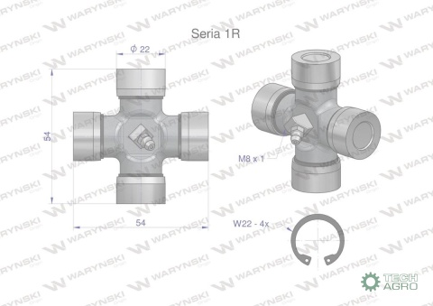 Krzyżak wału 22x54 Seria 1R Waryński W219101 Krzyżak wału 22x54 Seria 1R Waryński W219101