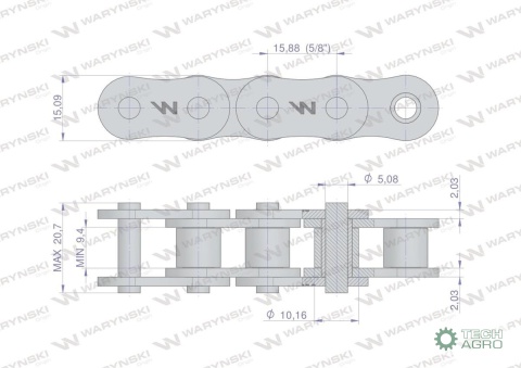 Łańcuch rolkowy 10A-1 ANSI A 50 (R1 5/8) Waryński ( sprzedawane po 25m ) Łańcuch rolkowy 10A-1 ANSI A 50 (R1 5/8) Waryński ( sprzedawane po 25m )