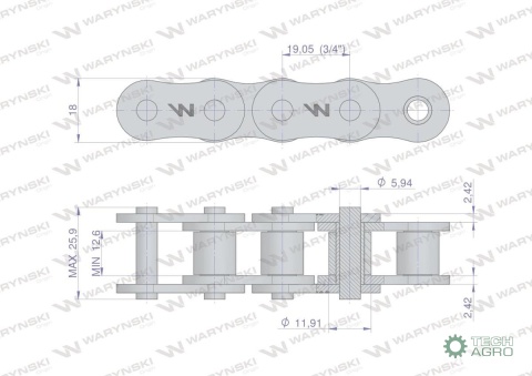Łańcuch rolkowy 12A-1 ANSI A 60 (R1 3/4) Waryński ( sprzedawane po 20m ) Łańcuch rolkowy 12A-1 ANSI A 60 (R1 3/4) Waryński ( sprzedawane po 20m )