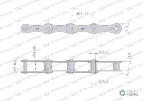 Łańcuch rolkowy 2040 208A (R1 1) 5 m Waryński Łańcuch rolkowy 2040 208A (R1 1) 5 m Waryński