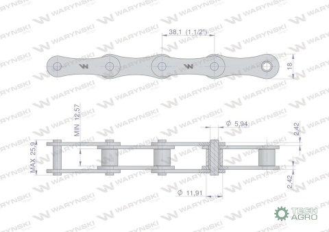 Łańcuch rolkowy 2060 212A (R1 1.1/2) 5 m Waryński Łańcuch rolkowy 2060 212A (R1 1.1/2) 5 m Waryński