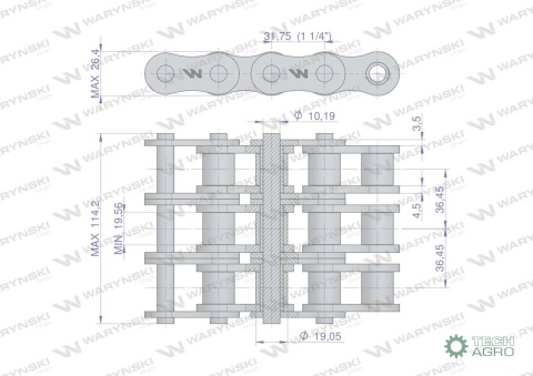 Łańcuch rolkowy 20B-3 (R3 1.1/4) 5 m Waryński Łańcuch rolkowy 20B-3 (R3 1.1/4) 5 m Waryński
