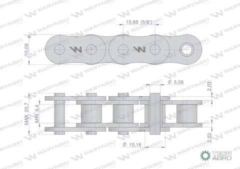 Łańcuch rolkowy wzmocniony 10A-1 ANSI A 50 (R1 5/8) 5m Waryński Łańcuch rolkowy wzmocniony 10A-1 ANSI A 50 (R1 5/8) 5m Waryński