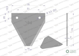 Nóż żniwny 74x76x2mm otwór 5.5 zastosowanie G75 Forschnit Snopowiazałka Warta WC-5 WARYŃSKI ( sprzedawane po 25 )