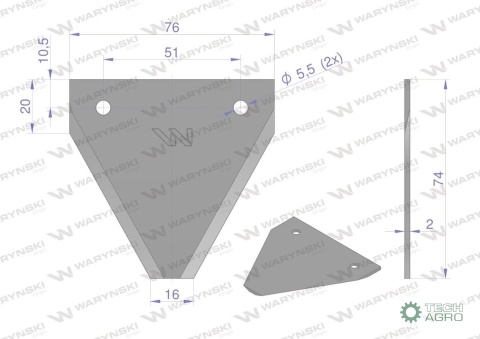Nóż żniwny 74x76x2mm otwór 5.5 zastosowanie G75 Forschnit Snopowiazałka Warta WC-5 WARYŃSKI ( sprzedawane po 25 ) Nóż żniwny 74x76x2mm otwór 5.5 zastosowanie G75 Forschnit Snopowiazałka Warta WC-5 WARYŃSKI ( sprzedawane po 25 )