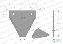 Nóż żniwny 75x76x2mm otwór 5.5 zastosowanie A10/2 FORTSCHRITT WARYŃSKI ( sprzedawane po 25 )