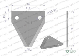 Nóż żniwny 80x76x3mm otwór 8.5 zastosowanie DIN11300. 316805. Schumacher WARYŃSKI ( sprzedawane po 25 )