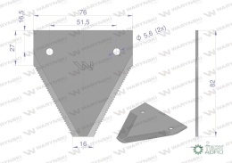 Nóż żniwny 82x76x2mm otwór 5.6 zastosowanie N336G Mörtl WARYŃSKI ( sprzedawane po 25 )
