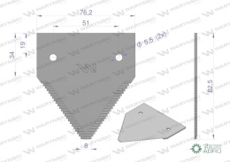 Nóż żniwny 83x76x2mm otwór 5.5 zastosowanie 261431M1 MF WARYŃSKI ( sprzedawane po 25 )