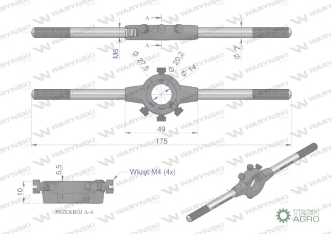 Oprawka 20x5 do narzynek ręcznych M3-M4 Waryński Oprawka 20x5 do narzynek ręcznych M3-M4 Waryński