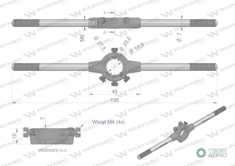 Oprawka 20x7 do narzynek ręcznych M4.5-M6 Waryński Oprawka 20x7 do narzynek ręcznych M4.5-M6 Waryński