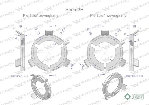 Plastikowe łożyska do obudowy wału zestaw 73x46mm i 73x53mm Seria 2R Waryński Plastikowe łożyska do obudowy wału zestaw 73x46mm i 73x53mm Seria 2R Waryński