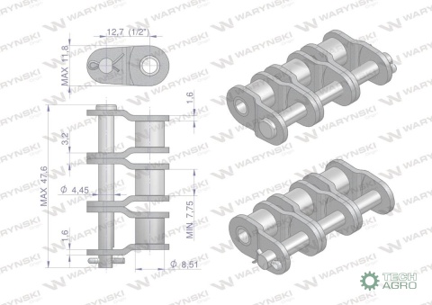 Półogniwo łańcucha P08B-3 (R3 1/2) Waryński ( sprzedawane po 5 )