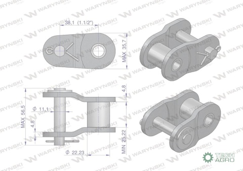 Półogniwo łańcucha wzmocnione P24A-1 ANSI A 120 (R1 1.1/2) Waryński ( sprzedawane po 2 )