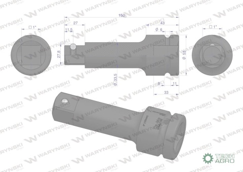 Przedłużka do nasadek udarowych 1" 150mm. CrMo. Waryński Przedłużka do nasadek udarowych 1" 150mm. CrMo. Waryński